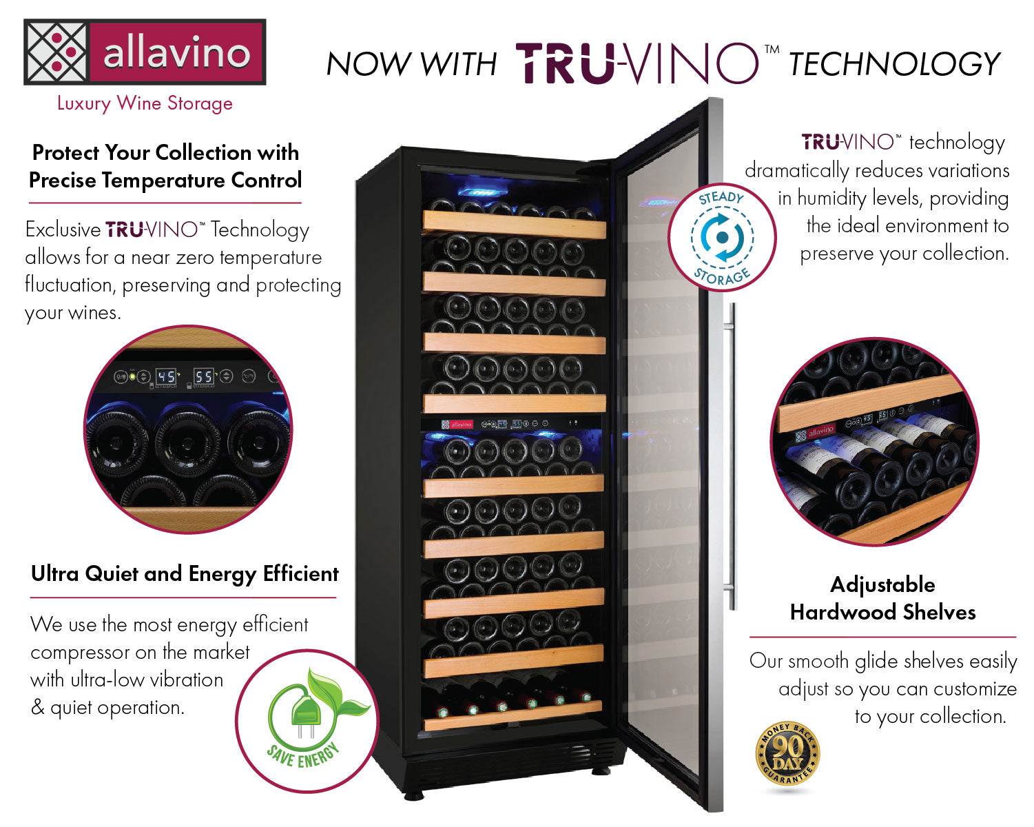 Allavino Vite Series 99 Bottle Dual Zone Freestanding Wine Cooler Refrigerator With Stainless Steel Door - Right Hinge - View 3 | Fridge.com