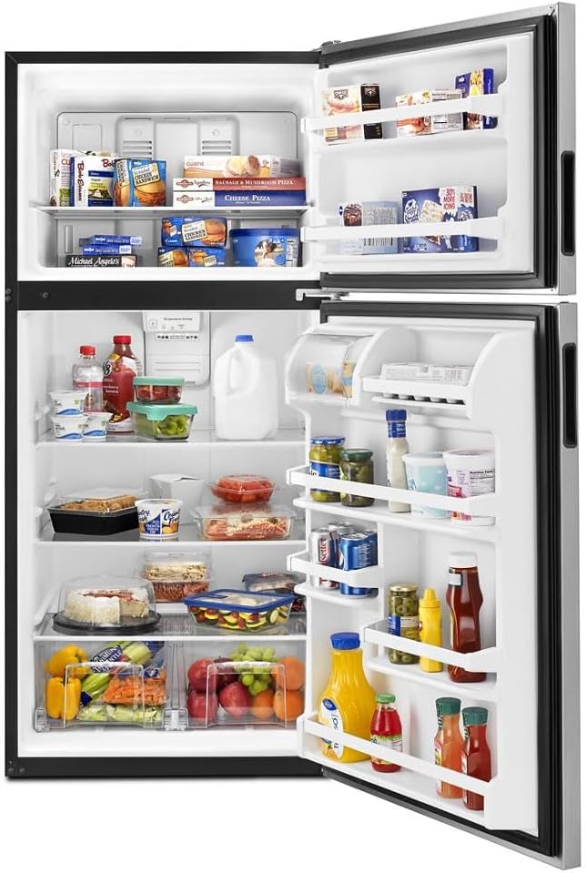 Amana 18.2 cu. ft. Top Freezer Refrigerator In Stainless Steel - View 3 | Fridge.com