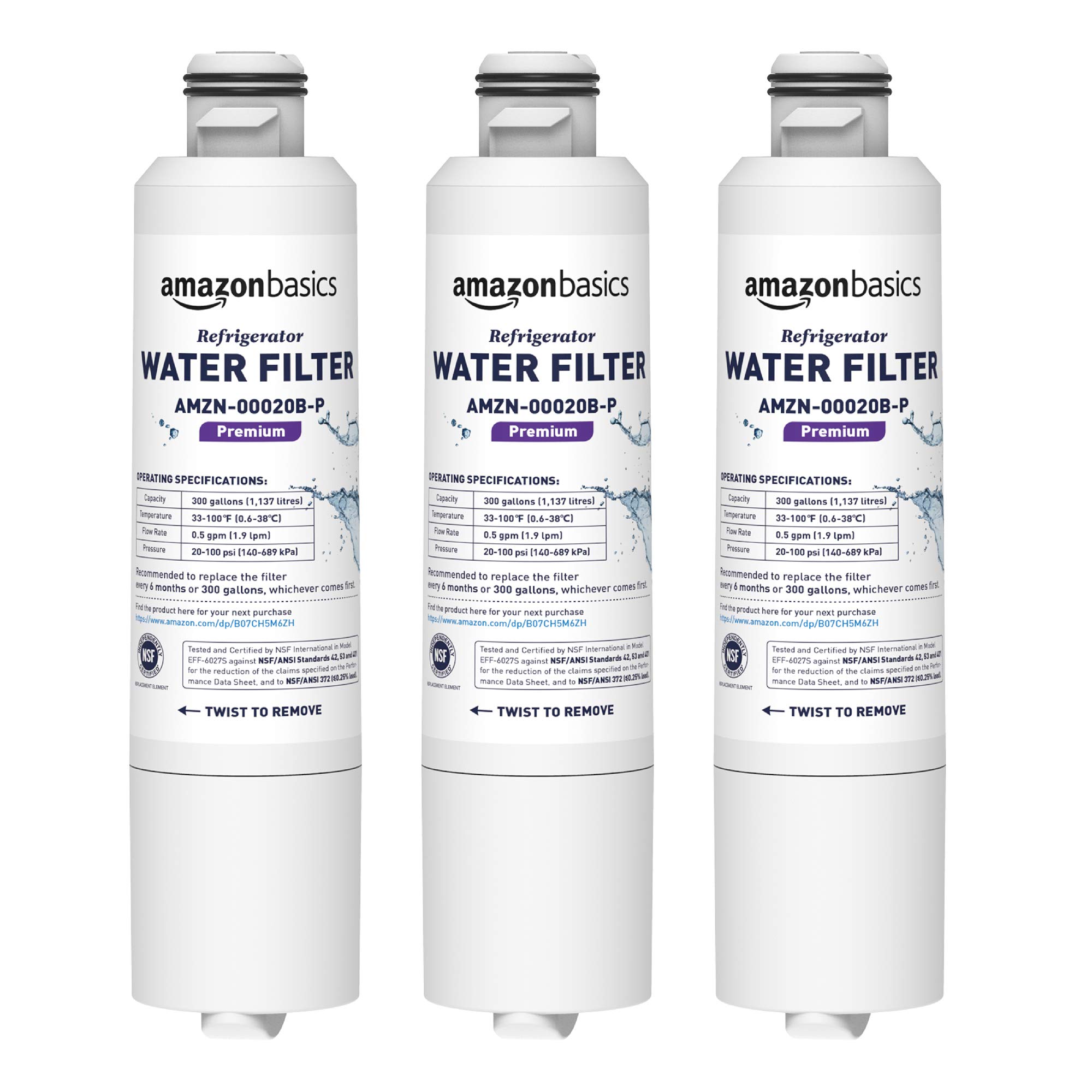 Amazon Basics Replacement Samsung DA29-00020B Refrigerator Water Filter Cartridge, Nsf Certified, Reduces Contaminants, 3-Pack - View 1 | Fridge.com
