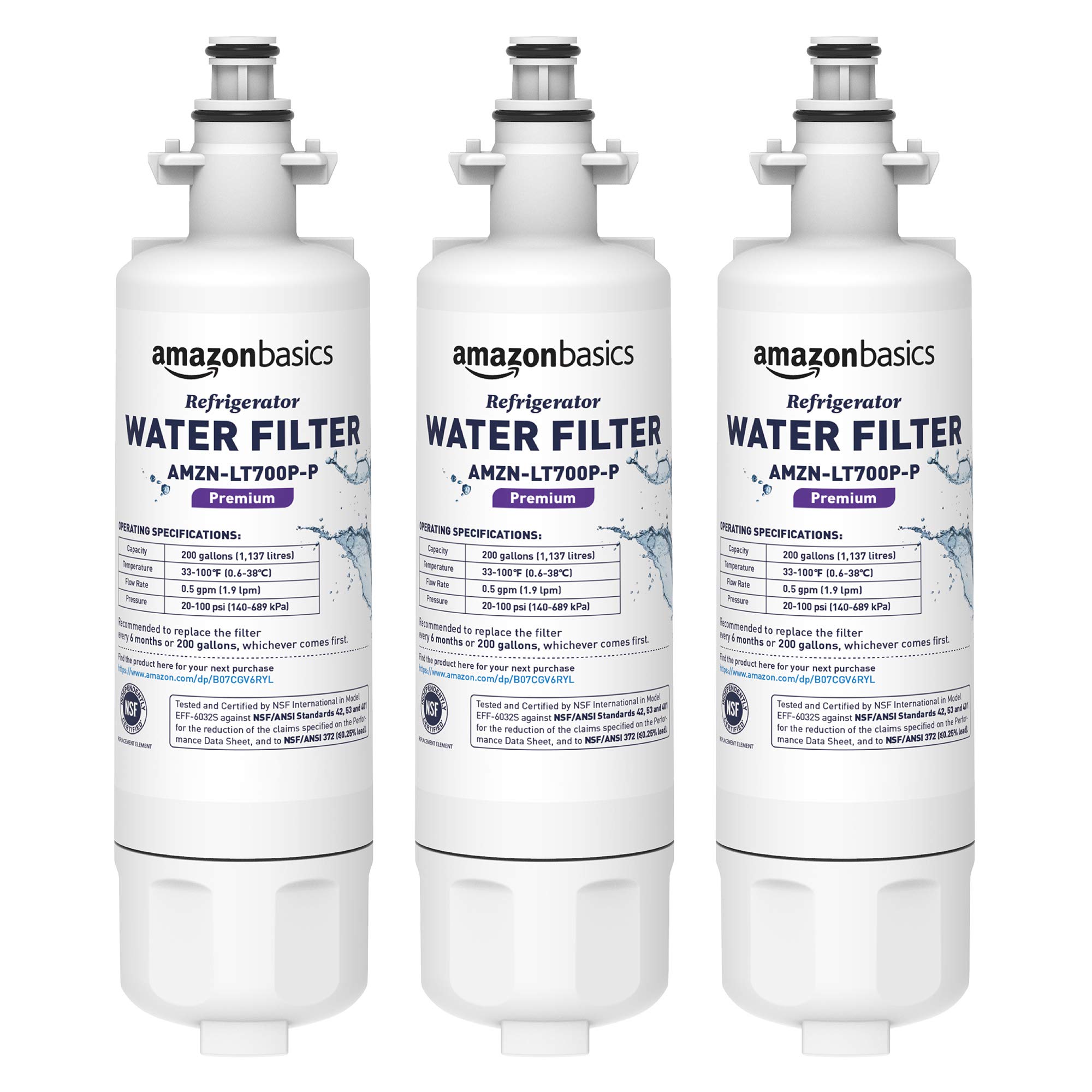 Amazon Basics Replacement LG Lt700p Refrigerator Water Filter Cartridge, Nsf Certified, Easy Install, Leak-Proof, 3-Pack - View 1 | Fridge.com