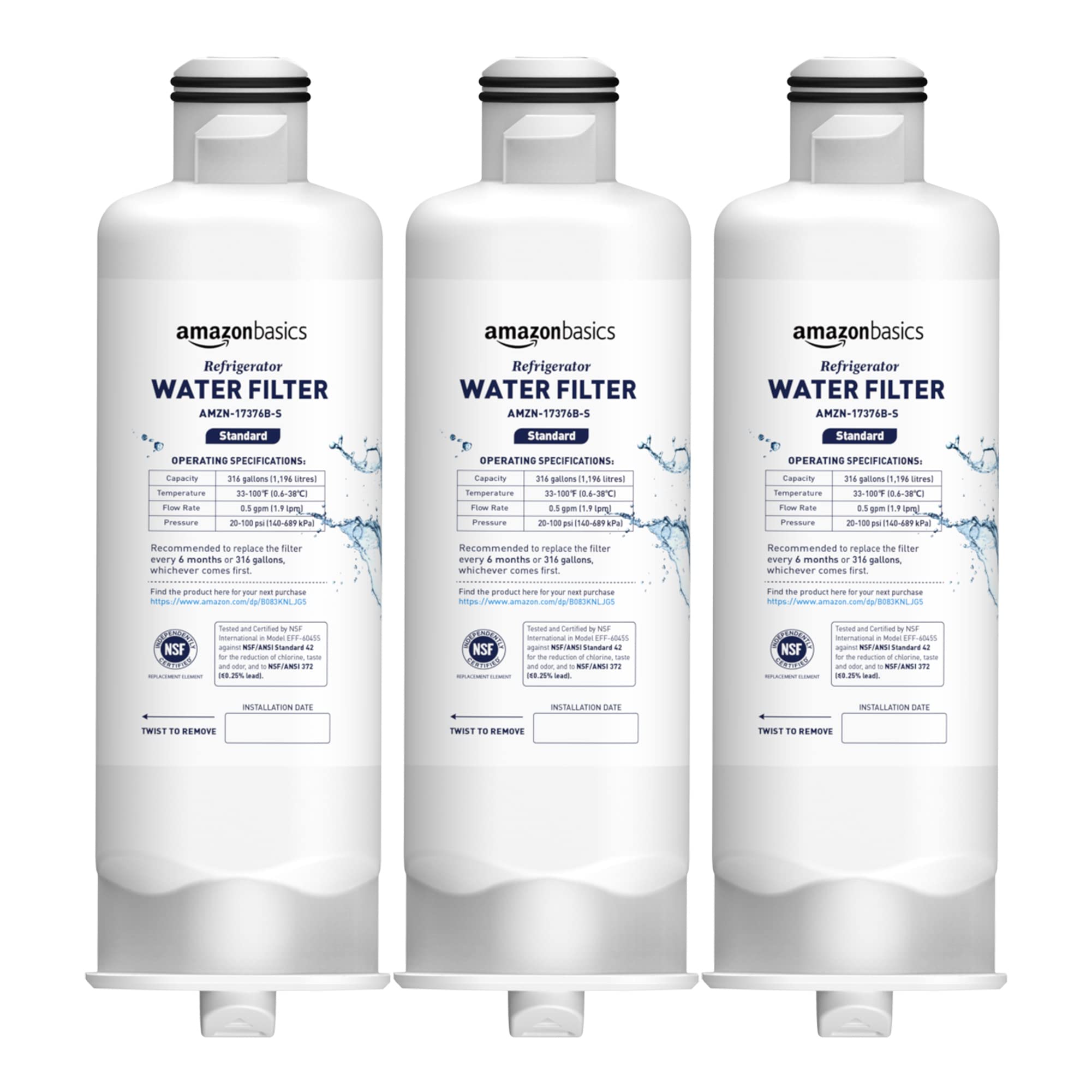 Amazon Basics Replacement Samsung DA97-17376B, HAF-QIN/EXP Refrigerator Water Filter, 3-Pack, Standard Filtration | Fridge.com