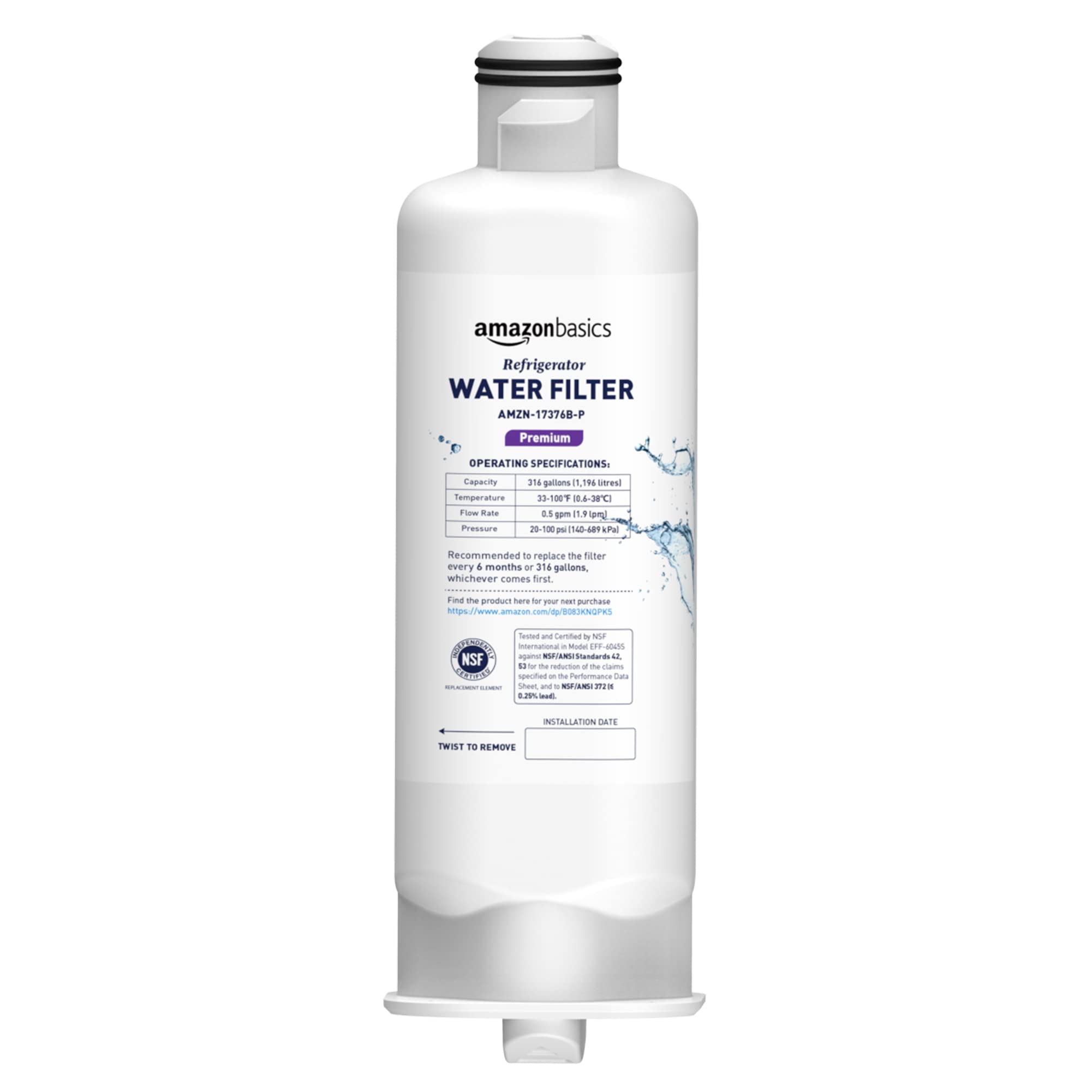Amazon Basics Replacement Samsung DA97-17376B, Haf-Qin/Exp Refrigerator Water Filter, 1-Pack, Premium Filtration - View 1 | Fridge.com