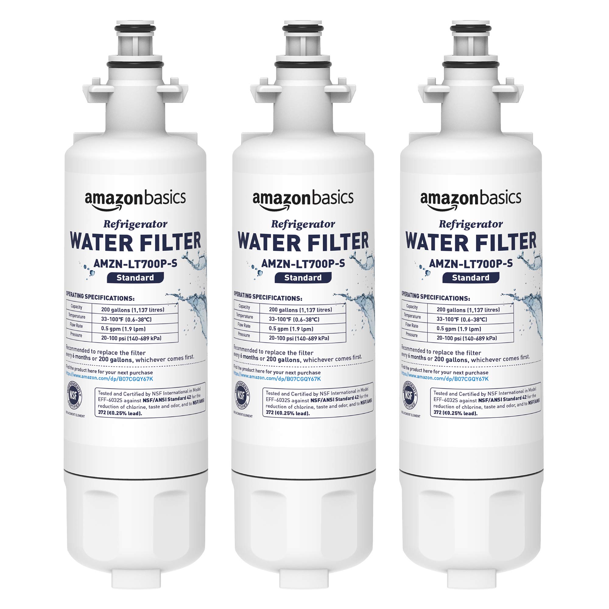 Amazon Basics Replacement LG Lt1000p Refrigerator Water Filter, Nsf Certified, Reduces Chlorine, 3-Pack | Fridge.com