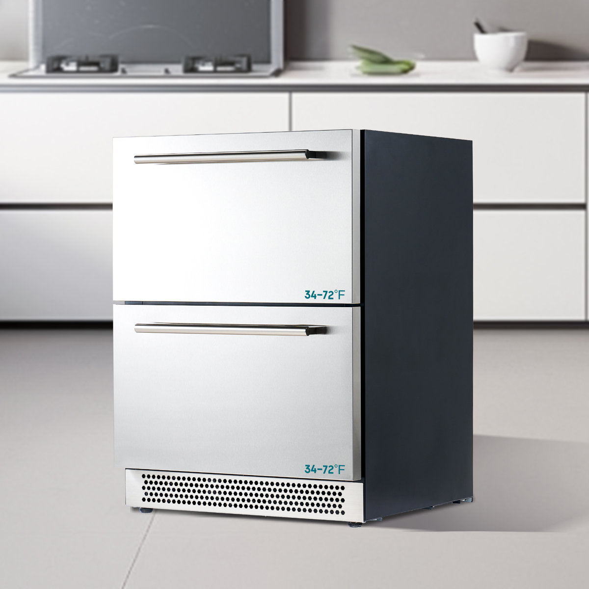 24 Inch Under Counter Drawer Fridge  Stainless Steel Beverage Refrigerator with Dual Drawers, LED Touch Control, Adjustable Storage, Frost-Free, Low | Fridge.com