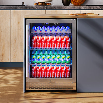 24" Beverage Refrigerator with Glass Door LED Touch Panel, Adjustable Shelves, 3464, Built-In or Freestanding Wine & Beer Fridge, Under Counter De | Fridge.com