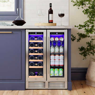 23.4'' 18 Bottle and 56 Can Dual Zone Freestanding/Built-In Wine & Beverage Refrigerator | Fridge.com