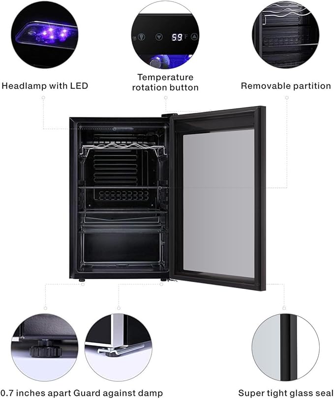 Antarctic Star 36 Bottle Wine Cooler/Cabinet Beveragerefrigerator Small Mini Wine Cellar Beer Soda Bar Fridge Quiet Operation Compressor Adjust Temperature Freestanding Black, 4.4 cu. ft - View 3 | Fridge.com