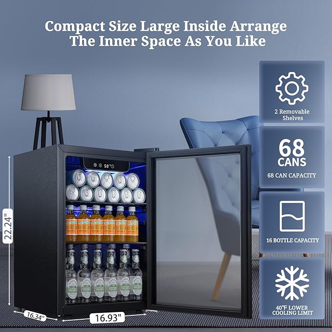 Antarctic Star Beverage Refrigerator Cooler 68 Can, Mini Fridge with Glass Door for Beer Drinks Wine,Freestanding Small Fridge with Electronic Temperature Control for Home and Bar,1.7 cu.ft | Fridge.com