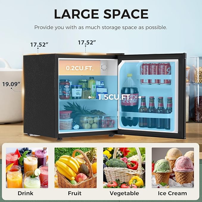 Antarctic Star Compact Refrigerator Mini Fridge With Freezer, Single Reversible Door, Dorm Fridge, Wire Shelf, Defrost Button, For Bedroom, Office, Kitchen, 1.7 cu. ft, Black - View 2 | Fridge.com