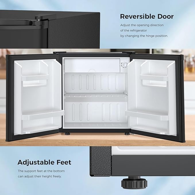 Antarctic Star Compact Refrigerator Mini Fridge With Freezer, Single Reversible Door, Dorm Fridge, Wire Shelf, Defrost Button, For Bedroom, Office, Kitchen, 1.7 cu. ft, Black - View 4 | Fridge.com