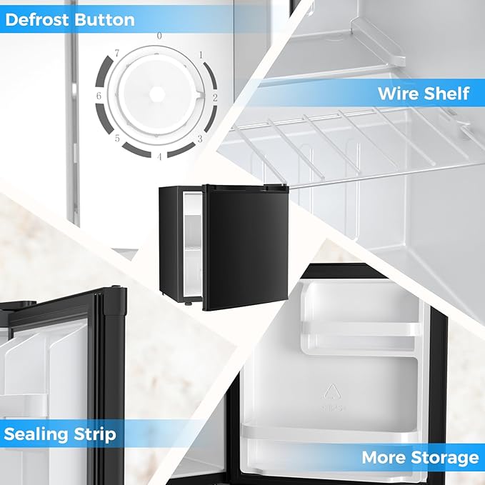 Antarctic Star Compact Refrigerator Mini Fridge With Freezer, Single Reversible Door, Dorm Fridge, Wire Shelf, Defrost Button, For Bedroom, Office, Kitchen, 1.7 cu. ft, Black - View 5 | Fridge.com