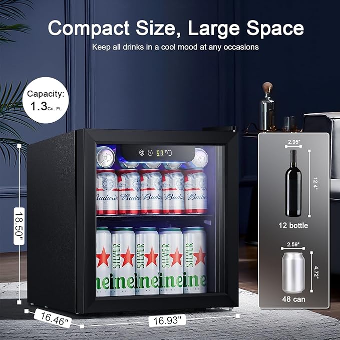 Antarctic Star Mini Fridge Cooler - 12 Bottle 48 Can Beverage Refrigerator Glass Door For Drinks Or Beer Wine –Small Drink Dispenser For Home, Office Or Bar, Electronic Temperature Control，1.3cu.Ft. - View 2 | Fridge.com