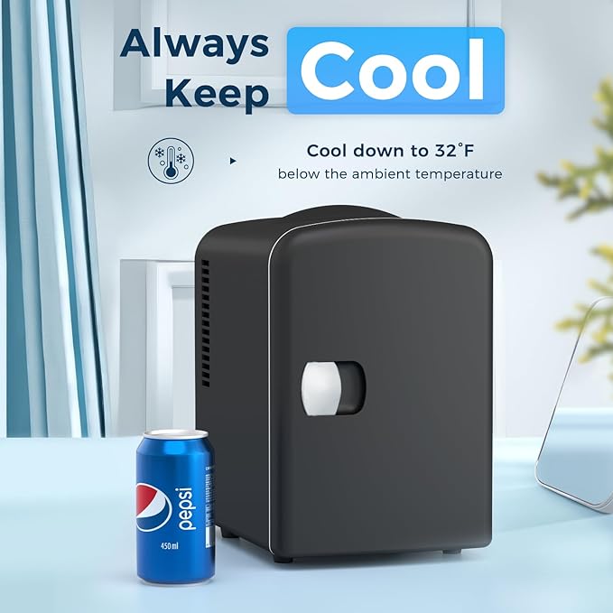 Antarctic Star Compact Refrigerator, Portable Mini Fridge, Skin Care 4L Capacity/6 Cans, For Bedroom, Car, Office & Dorm, Small Cooler For Cosmetics, Beverage And Food, Black - View 3 | Fridge.com