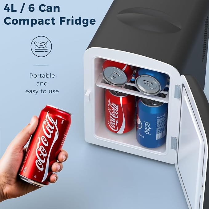 Antarctic Star Compact Refrigerator, Portable Mini Fridge, Skin Care 4L Capacity/6 Cans, For Bedroom, Car, Office & Dorm, Small Cooler For Cosmetics, Beverage And Food, Black - View 4 | Fridge.com