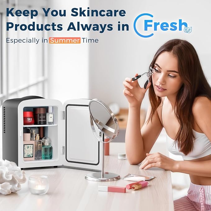 Antarctic Star Compact Refrigerator, Portable Mini Fridge, Skin Care 4L Capacity/6 Cans, For Bedroom, Car, Office & Dorm, Small Cooler For Cosmetics, Beverage And Food, Black - View 5 | Fridge.com