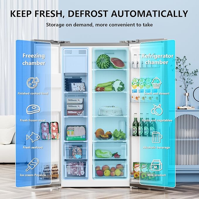 Antarctic Star 2 French Door Refrigerator Fridge, With Side Freezer &Water Dispensor,Nugget Ice Maker&Cube Ice,Adjustable Thermostat, 20 Cu Ft, Stainless Steel - View 2 | Fridge.com