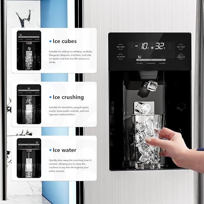 Antarctic Star 2 French Door Refrigerator Fridge, With Side Freezer &Water Dispensor,Nugget Ice Maker&Cube Ice,Adjustable Thermostat, 20 Cu Ft, Stainless Steel - View 3 | Fridge.com