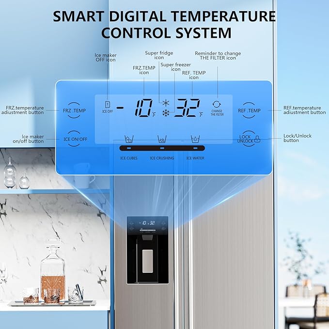 Antarctic Star 2 French Door Refrigerator Fridge, With Side Freezer &Water Dispensor,Nugget Ice Maker&Cube Ice,Adjustable Thermostat, 20 Cu Ft, Stainless Steel - View 4 | Fridge.com