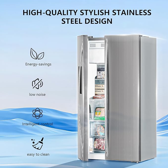 Antarctic Star 2 French Door Refrigerator Fridge, With Side Freezer &Water Dispensor,Nugget Ice Maker&Cube Ice,Adjustable Thermostat, 20 Cu Ft, Stainless Steel - View 5 | Fridge.com