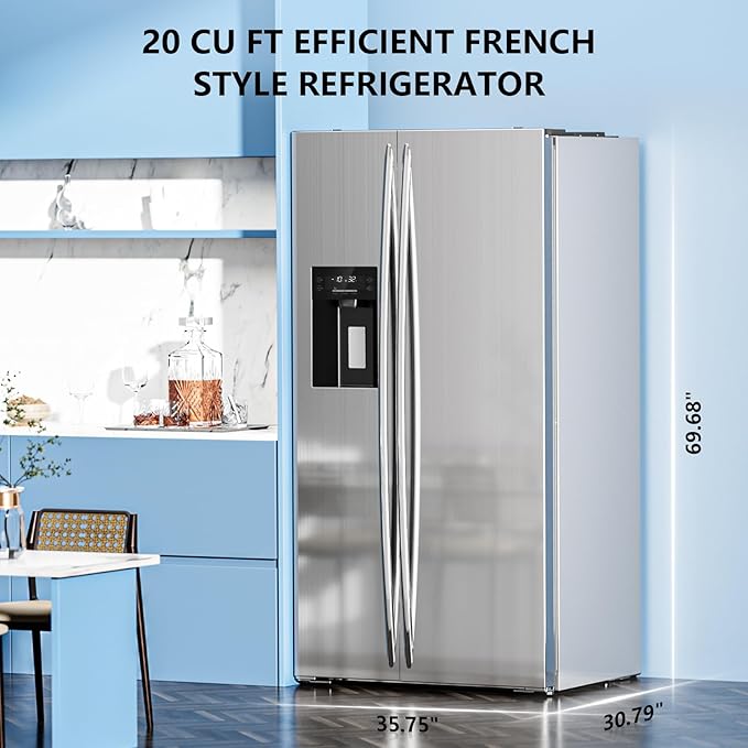 Antarctic Star 2 French Door Refrigerator Fridge, With Side Freezer &Water Dispensor,Nugget Ice Maker&Cube Ice,Adjustable Thermostat, 20 Cu Ft, Stainless Steel - View 6 | Fridge.com