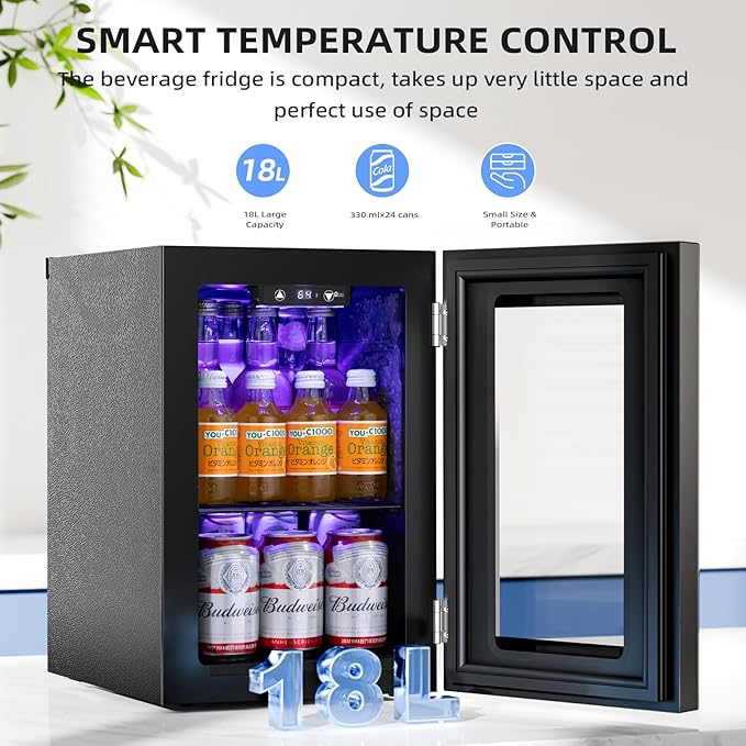 Antarctic Star 18L Beverage Refrigerator Cooler 24Can, Mini Fridge With Quiet Compressor, LED Light,Freestanding Small Fridge With Electronic Temperature Control For Home And Bar(40-61 ℉) - View 3 | Fridge.com