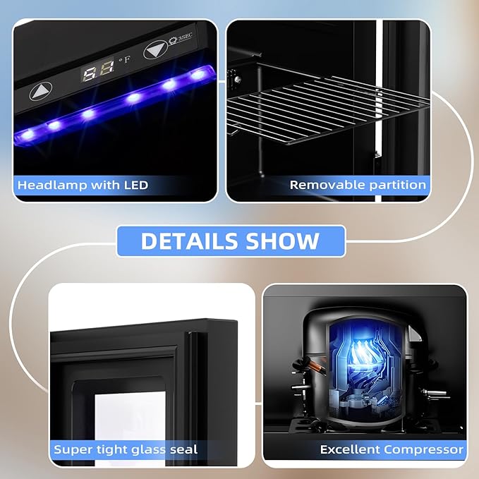 Antarctic Star 18L Beverage Refrigerator Cooler 24Can, Mini Fridge With Quiet Compressor, LED Light,Freestanding Small Fridge With Electronic Temperature Control For Home And Bar(40-61 ℉) - View 6 | Fridge.com