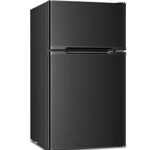 Antarctic Star Mini Compact Refrigerator, 3.2 Cu.Ft. Separate Freezer Double 2-Door Adjustable Removable Shelves for Apartment/Dorm/Office,BLACK | Fridge.com