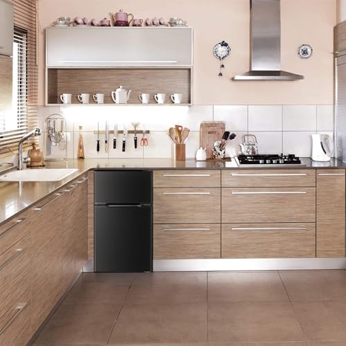 Antarctic Star Mini Compact Refrigerator, 3.2 Cu.Ft. Separate Freezer Double 2-Door Adjustable Removable Shelves for Apartment/Dorm/Office,BLACK | Fridge.com