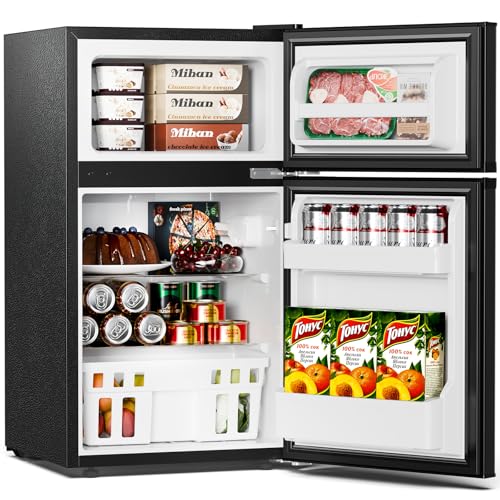 Antarctic Star Mini Compact Refrigerator, 3.2 Cu.Ft. Separate Freezer Double 2-Door Adjustable Removable Shelves for Apartment/Dorm/Office,BLACK | Fridge.com