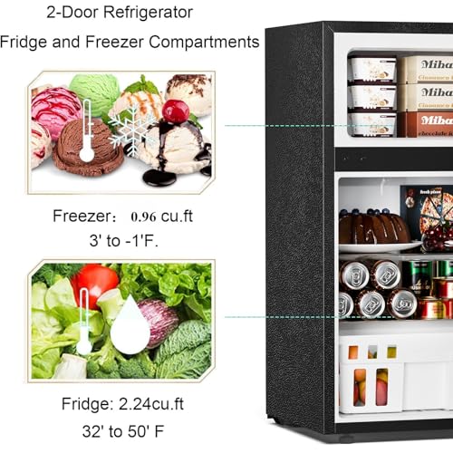 Antarctic Star Mini Compact Refrigerator, 3.2 cu.ft. Separate Freezer Double 2-Door Adjustable Removable Shelves For Apartment/Dorm/Office,Black - View 5 | Fridge.com
