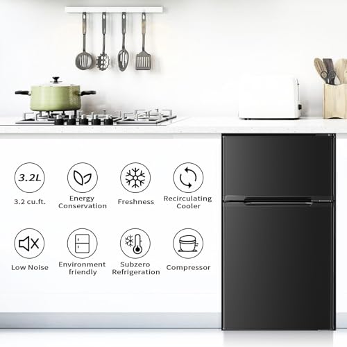 Antarctic Star Mini Compact Refrigerator, 3.2 cu.ft. Separate Freezer Double 2-Door Adjustable Removable Shelves For Apartment/Dorm/Office,Black - View 6 | Fridge.com