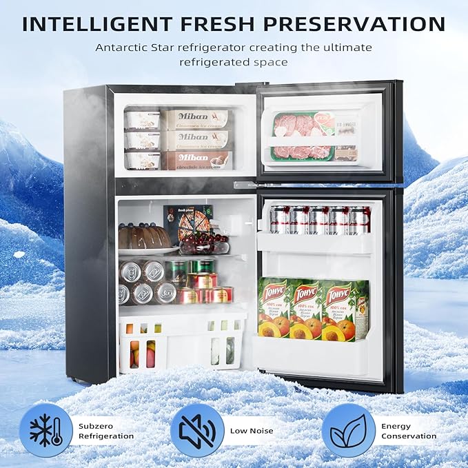 Antarctic Star 3.2 cu.ft,Mini Refrigerator With Freezer,Double Door Mini Fridge,Compact Refrigerator,Adjustable Thermostat,Mini Refrigerator For Bedroom/Office/Dorm/Kitchen(Black) - View 2 | Fridge.com