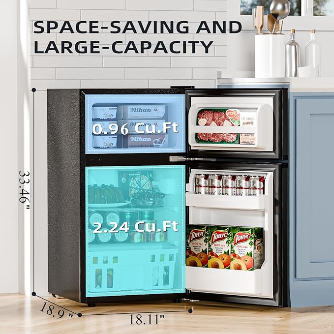 Antarctic Star 3.2 cu.ft,Mini Refrigerator With Freezer,Double Door Mini Fridge,Compact Refrigerator,Adjustable Thermostat,Mini Refrigerator For Bedroom/Office/Dorm/Kitchen(Black) - View 5 | Fridge.com