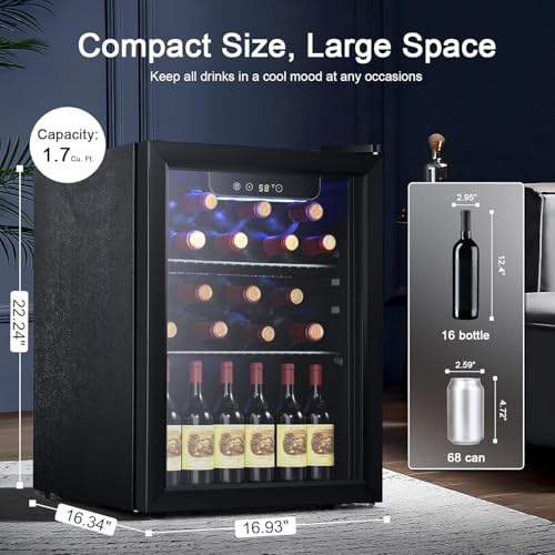 Antarctic Star Wine Cooler, Beverage Refrigerator,16 Bottle 68 Can Freestanding Wine Cellar Front Glass Door For Home And Bar, Digital Temp Control, Blue LED, 1.7 cu.ft. - View 2 | Fridge.com