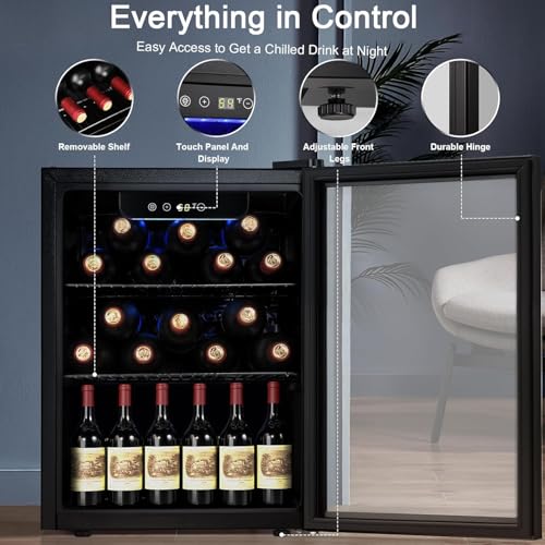 Antarctic Star Wine Cooler, Beverage Refrigerator,16 Bottle 68 Can Freestanding Wine Cellar Front Glass Door For Home And Bar, Digital Temp Control, Blue LED, 1.7 cu.ft. - View 4 | Fridge.com