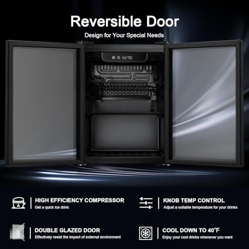 Antarctic Star Wine Cooler, Beverage Refrigerator,16 Bottle 68 Can Freestanding Wine Cellar Front Glass Door For Home And Bar, Digital Temp Control, Blue LED, 1.7 cu.ft. - View 5 | Fridge.com