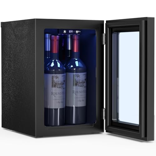 Antarctic Star 0.6Cu. Ft. Freestanding Counter-top Wine Cellar Mini Fridge, 4-Bottle Red Wine Beverage Refrigerator, Quiet, Portable, LED Light and Display, 40-61 ℉, Black | Fridge.com