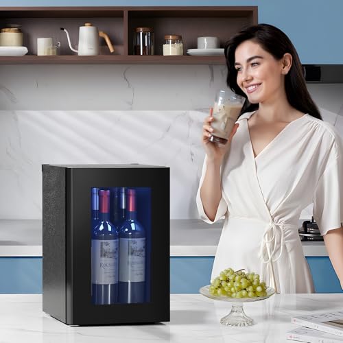 Antarctic Star 0.6Cu. Ft. Freestanding Counter-Top Wine Cellar Mini Fridge, 4-Bottle Red Wine Beverage Refrigerator, Quiet, Portable, LED Light And Display, 40-61 ℉, Black - View 2 | Fridge.com