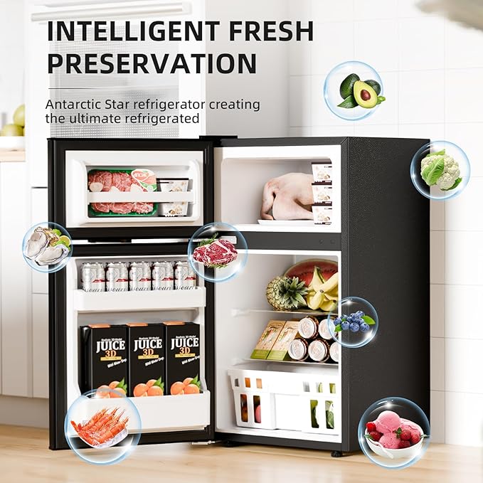 Antarctic Star Compact Refrigerator With Freezer,2 Door Mini Fridge,Adjustable Shelf,Small Fridge For Bedroom Office Dorm Kitchen,3.2 cu.ft.Black - View 2 | Fridge.com