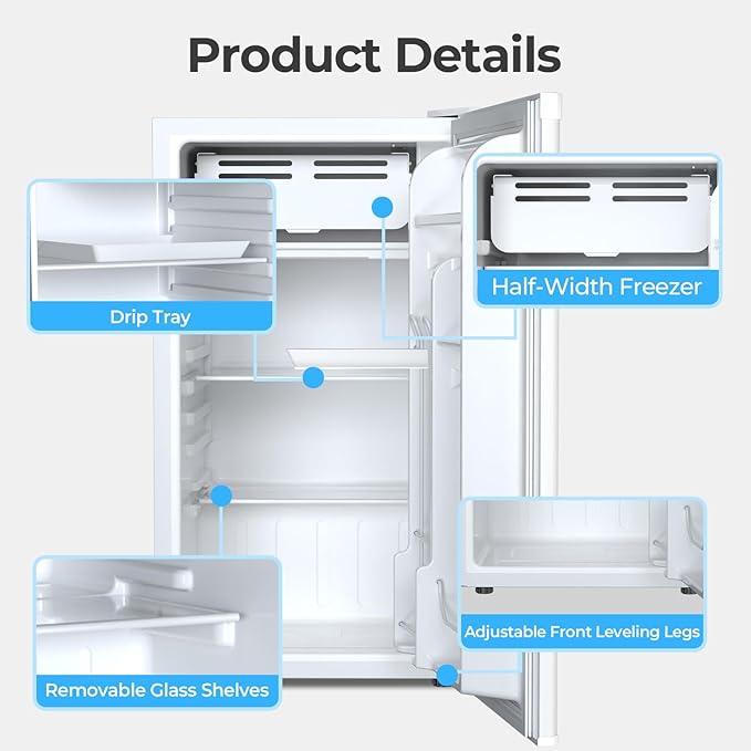 Antarctic Star 3.2 cu.ft. Mini Fridge With Freezer, Small Refrigerators With Adjustable Thermostat, Low Noise, Energy Saving, Compact Refrigerators For College Dorm, Office, Bedroom, Apartment, White - View 5 | Fridge.com