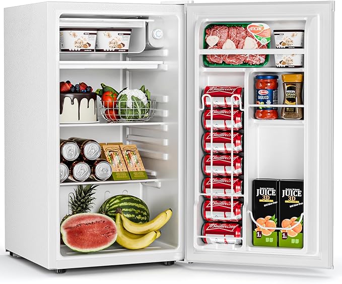 Antarctic Star Mini Compact Refrigerator With Freezer, 3.2 cu.ft. Single Door With Adjustable Thermostat,Removable Glass Shelves For Apartment/Dorm/Office,White - View 2 | Fridge.com