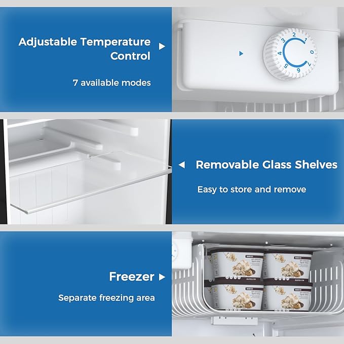 Antarctic Star Mini Compact Refrigerator With Freezer, 3.2 cu.ft. Single Door With Adjustable Thermostat,Removable Glass Shelves For Apartment/Dorm/Office,White - View 5 | Fridge.com