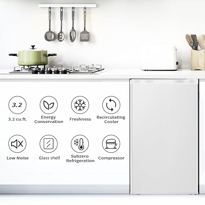 Antarctic Star Mini Compact Refrigerator With Freezer, 3.2 cu.ft. Single Door With Adjustable Thermostat,Removable Glass Shelves For Apartment/Dorm/Office,White - View 6 | Fridge.com