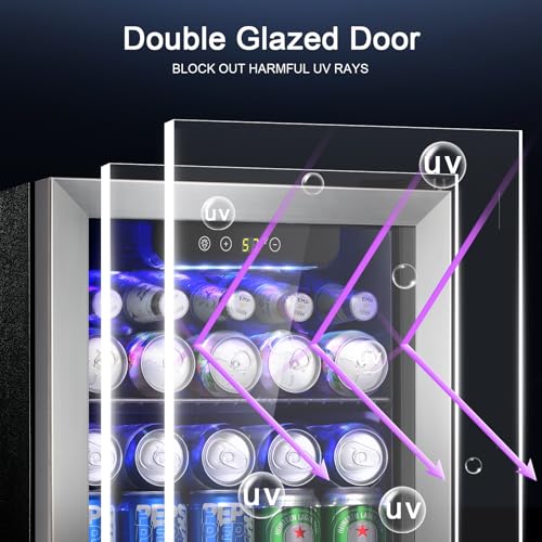 Antarctic Star 48 Can Beverage Refrigerator,12 Bottle Wine Cooler with Stainless Steel Glass Door, Digital Temperature Display,Electronic Temperature Control, Silver | Fridge.com