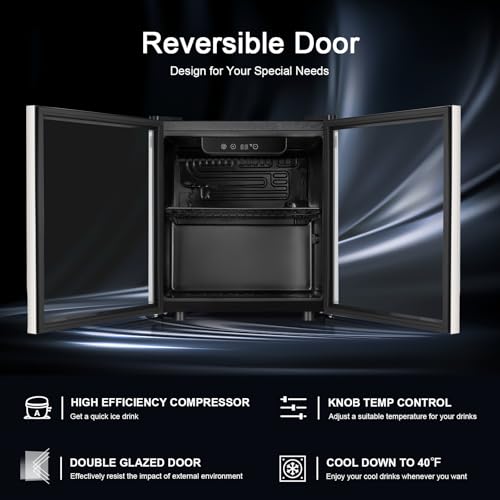 Antarctic Star 48 Can Beverage Refrigerator,12 Bottle Wine Cooler with Stainless Steel Glass Door, Digital Temperature Display,Electronic Temperature Control, Silver | Fridge.com