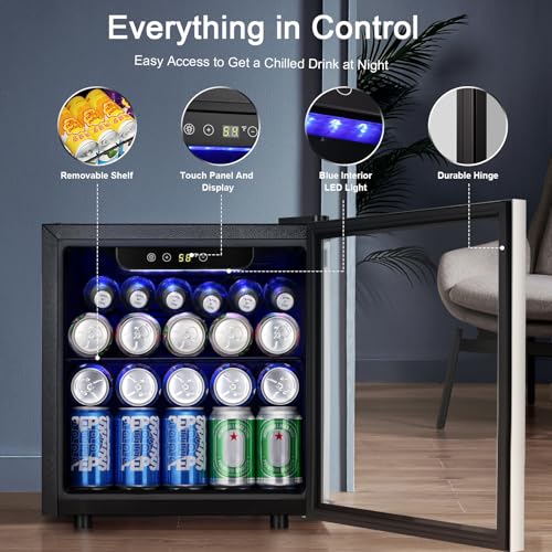 Antarctic Star 48 Can Beverage Refrigerator,12 Bottle Wine Cooler With Stainless Steel Glass Door, Digital Temperature Display,Electronic Temperature Control, Silver - View 5 | Fridge.com