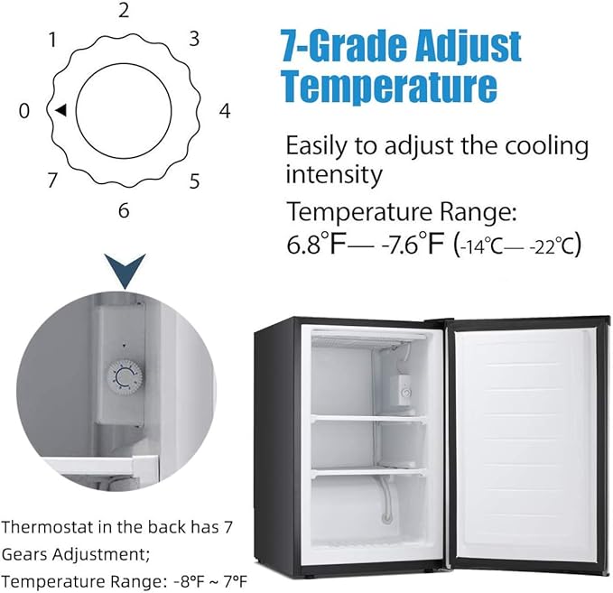 Antarctic Star Upright Freezer 3.0 cu.ft, Compact Mini Freezer With Reversible Single Door, Temperature Control, Removable Shelves, Small Freezer Stainless Steel For Dorms Home Office, Black - View 2 | Fridge.com