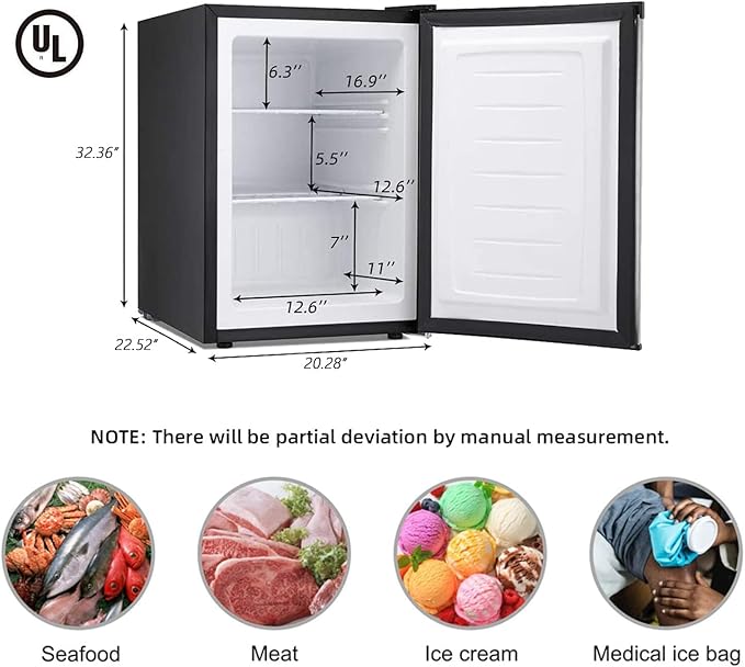 Antarctic Star Upright Freezer 3.0 cu.ft, Compact Mini Freezer With Reversible Single Door, Temperature Control, Removable Shelves, Small Freezer Stainless Steel For Dorms Home Office, Black - View 3 | Fridge.com