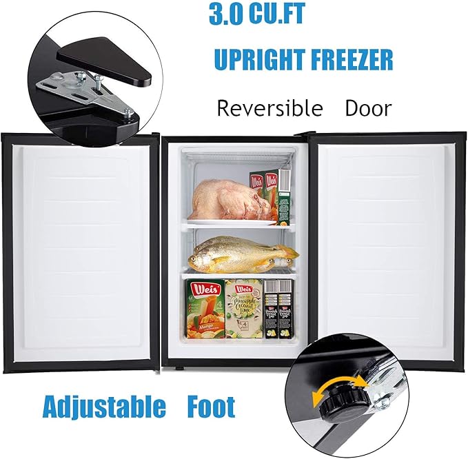 Antarctic Star Upright Freezer 3.0 cu.ft, Compact Mini Freezer With Reversible Single Door, Temperature Control, Removable Shelves, Small Freezer Stainless Steel For Dorms Home Office, Black - View 6 | Fridge.com