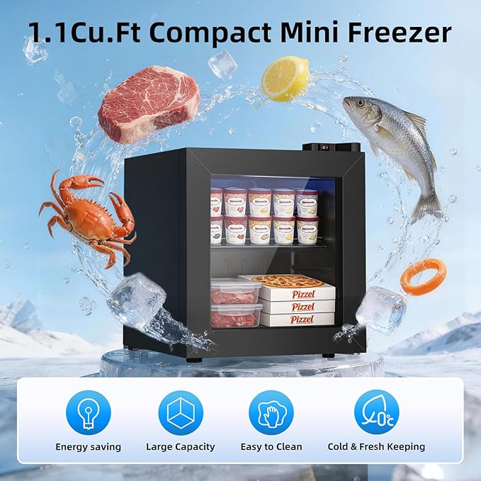 Antarctic Star Upright Freezer 2.1 cu.ft, Compact Mini Freezer With Reversible Single Door, Temperature Control, Removable Shelves, Small Freezer Stainless Steel For Dorms Home Office, Black - View 2 | Fridge.com
